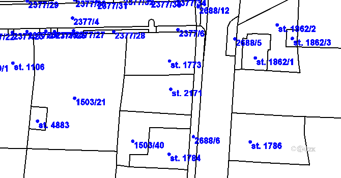 Parcela st. 2171 v KÚ Cheb, Katastrální mapa