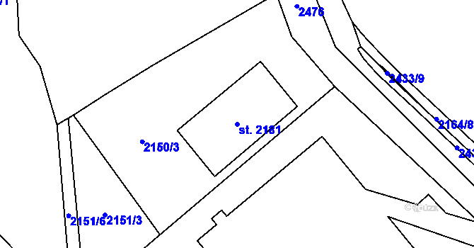 Parcela st. 2181 v KÚ Cheb, Katastrální mapa