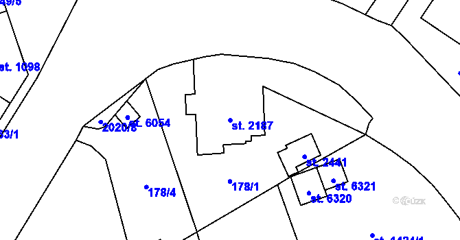 Parcela st. 2187 v KÚ Cheb, Katastrální mapa