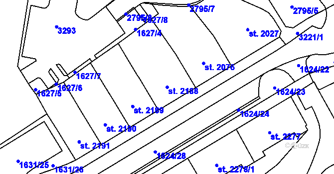 Parcela st. 2188 v KÚ Cheb, Katastrální mapa