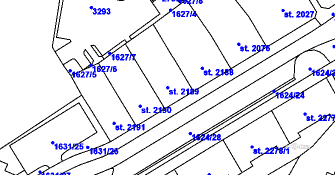 Parcela st. 2189 v KÚ Cheb, Katastrální mapa