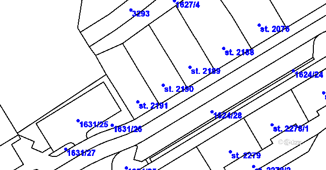 Parcela st. 2190 v KÚ Cheb, Katastrální mapa
