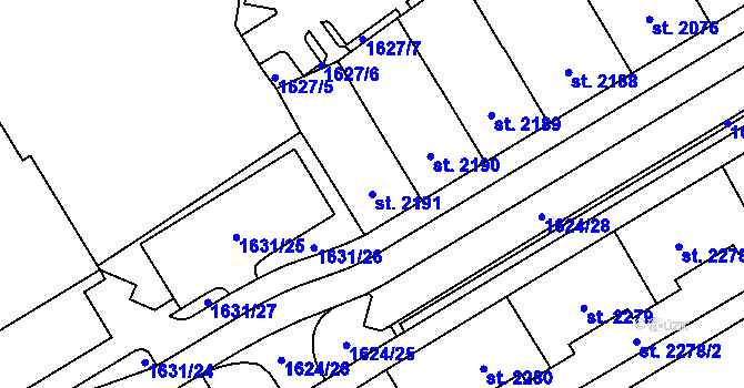 Parcela st. 2191 v KÚ Cheb, Katastrální mapa