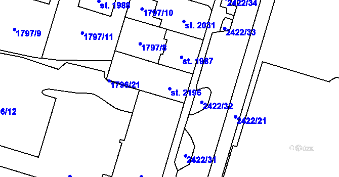 Parcela st. 2196 v KÚ Cheb, Katastrální mapa