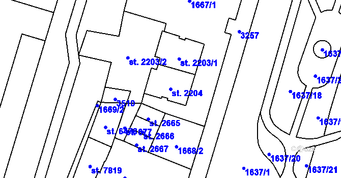 Parcela st. 2204 v KÚ Cheb, Katastrální mapa