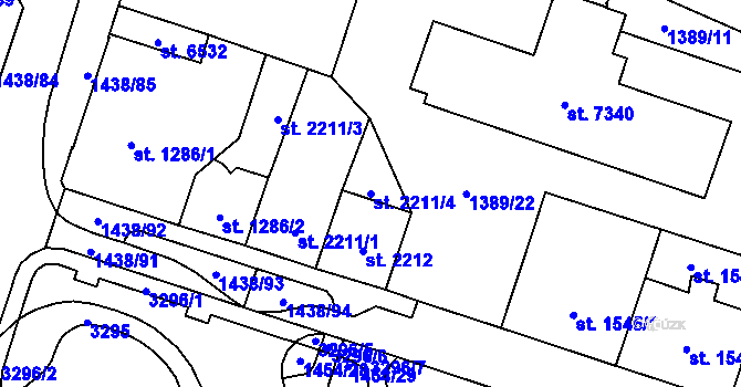 Parcela st. 2211/4 v KÚ Cheb, Katastrální mapa