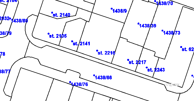 Parcela st. 2216 v KÚ Cheb, Katastrální mapa