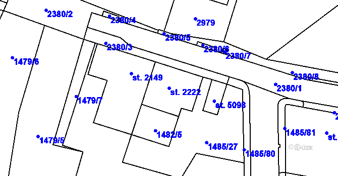 Parcela st. 2222 v KÚ Cheb, Katastrální mapa