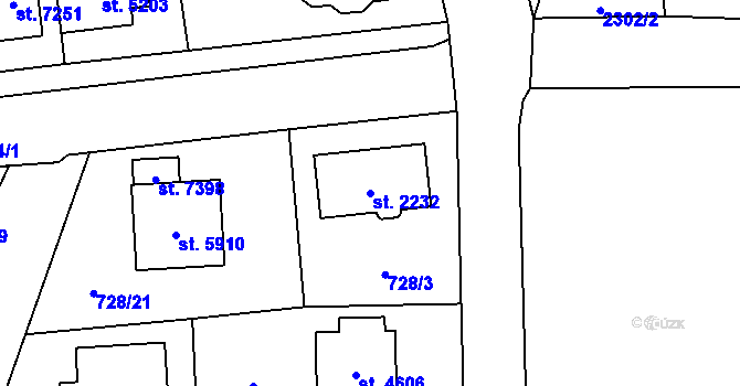 Parcela st. 2232 v KÚ Cheb, Katastrální mapa