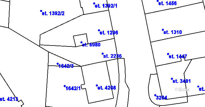 Parcela st. 2236 v KÚ Cheb, Katastrální mapa