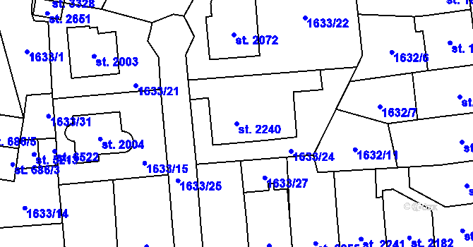 Parcela st. 2240 v KÚ Cheb, Katastrální mapa