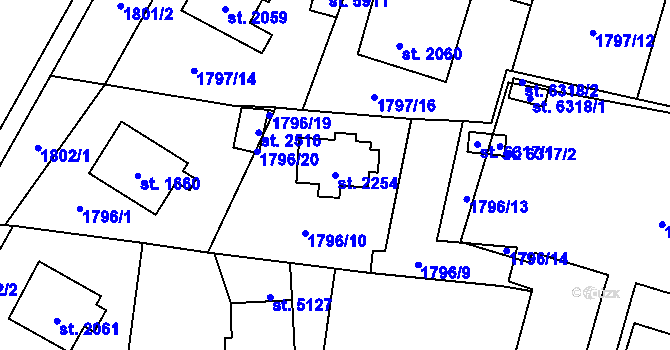 Parcela st. 2254 v KÚ Cheb, Katastrální mapa