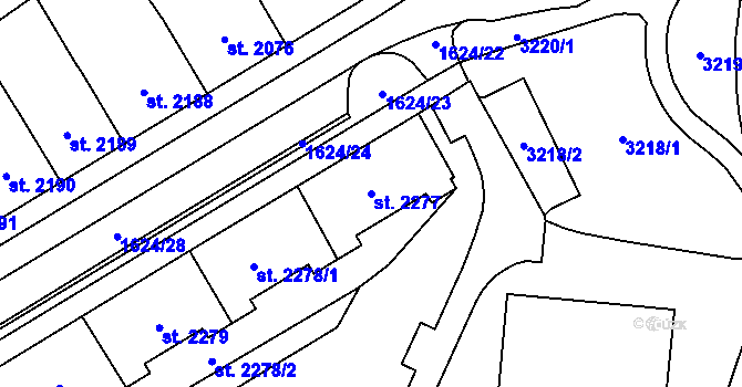 Parcela st. 2277 v KÚ Cheb, Katastrální mapa