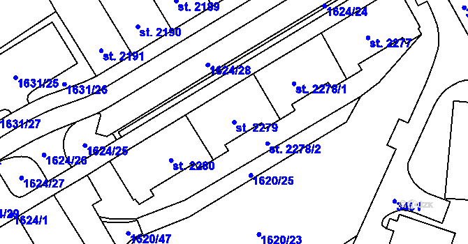 Parcela st. 2279 v KÚ Cheb, Katastrální mapa
