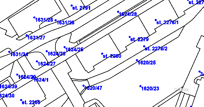 Parcela st. 2280 v KÚ Cheb, Katastrální mapa