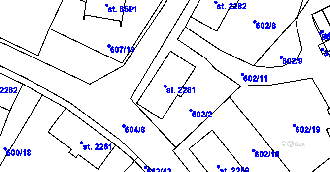 Parcela st. 2281 v KÚ Cheb, Katastrální mapa