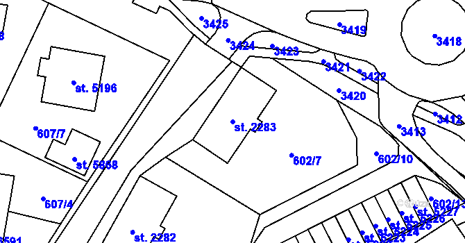 Parcela st. 2283 v KÚ Cheb, Katastrální mapa
