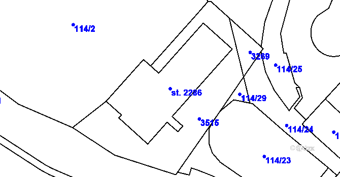 Parcela st. 2286 v KÚ Cheb, Katastrální mapa