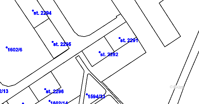 Parcela st. 2292 v KÚ Cheb, Katastrální mapa