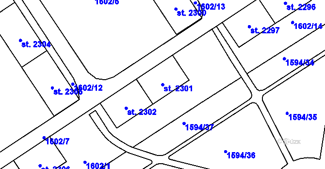 Parcela st. 2301 v KÚ Cheb, Katastrální mapa