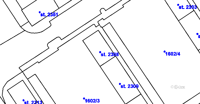 Parcela st. 2308 v KÚ Cheb, Katastrální mapa
