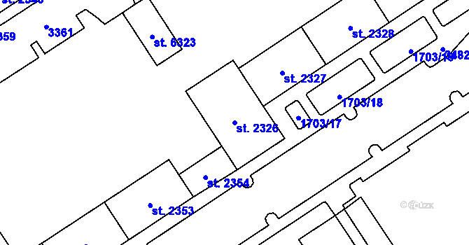 Parcela st. 2326 v KÚ Cheb, Katastrální mapa