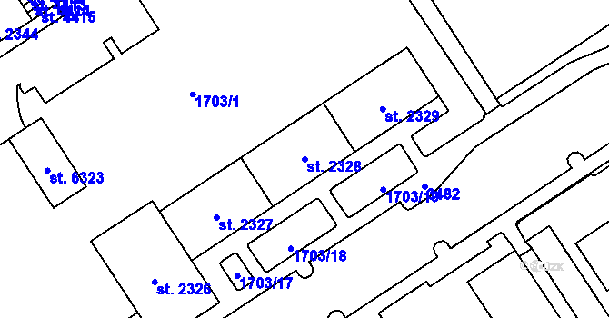 Parcela st. 2328 v KÚ Cheb, Katastrální mapa