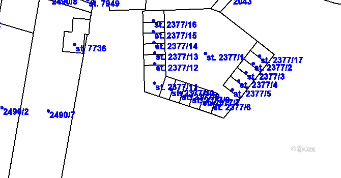 Parcela st. 2377/10 v KÚ Cheb, Katastrální mapa