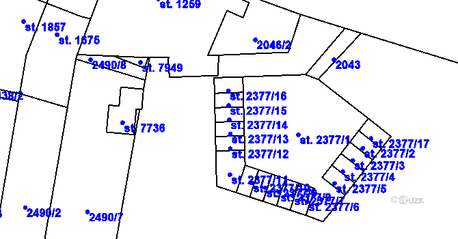 Parcela st. 2377/14 v KÚ Cheb, Katastrální mapa