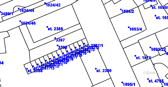 Parcela st. 2387/1 v KÚ Cheb, Katastrální mapa