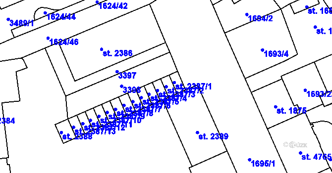 Parcela st. 2387/2 v KÚ Cheb, Katastrální mapa