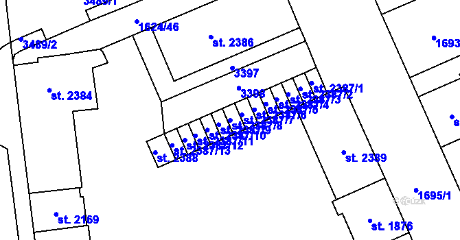 Parcela st. 2387/8 v KÚ Cheb, Katastrální mapa