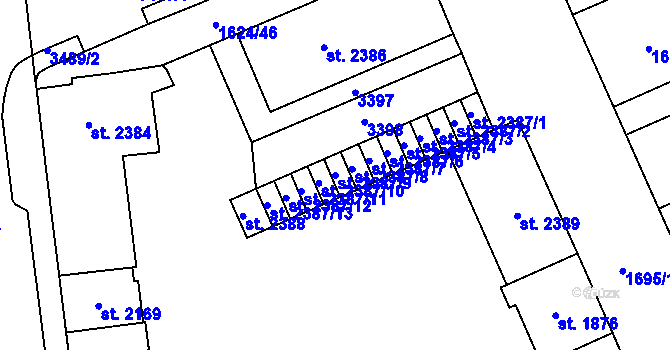 Parcela st. 2387/9 v KÚ Cheb, Katastrální mapa