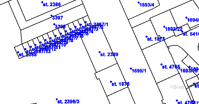 Parcela st. 2389 v KÚ Cheb, Katastrální mapa