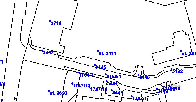 Parcela st. 2411 v KÚ Cheb, Katastrální mapa