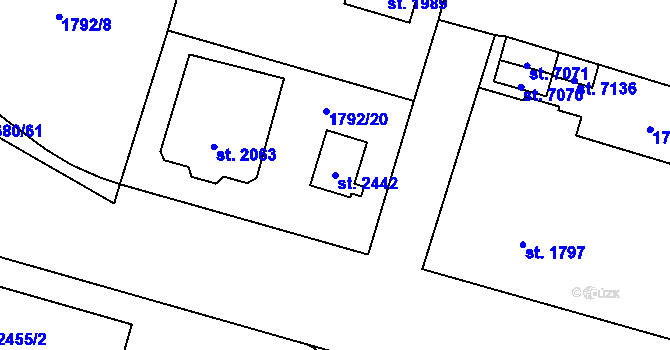 Parcela st. 2442 v KÚ Cheb, Katastrální mapa