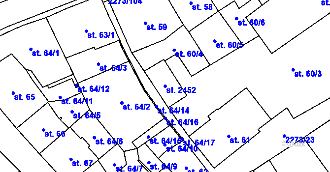 Parcela st. 2452 v KÚ Cheb, Katastrální mapa