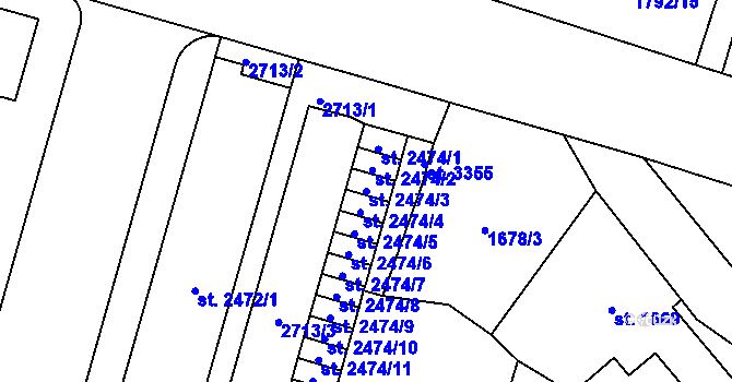Parcela st. 2474/3 v KÚ Cheb, Katastrální mapa