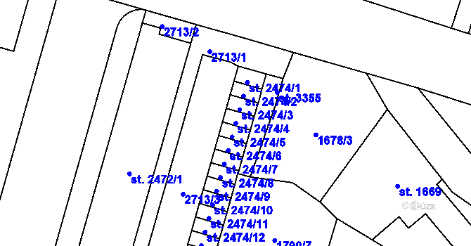 Parcela st. 2474/4 v KÚ Cheb, Katastrální mapa
