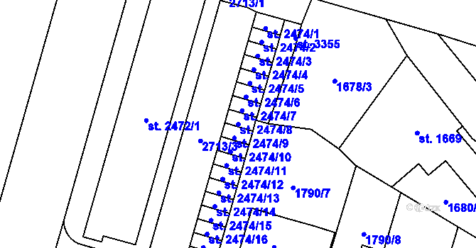 Parcela st. 2474/8 v KÚ Cheb, Katastrální mapa