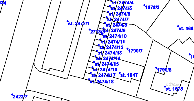 Parcela st. 2474/13 v KÚ Cheb, Katastrální mapa