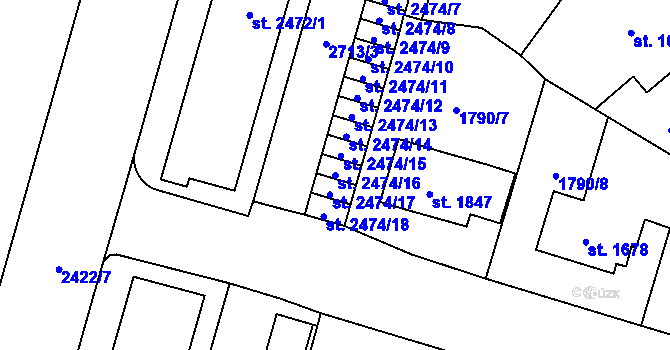 Parcela st. 2474/16 v KÚ Cheb, Katastrální mapa