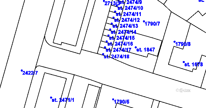 Parcela st. 2474/18 v KÚ Cheb, Katastrální mapa