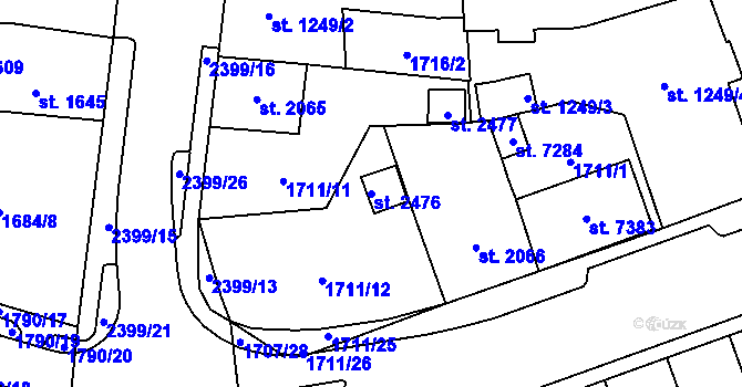 Parcela st. 2476 v KÚ Cheb, Katastrální mapa