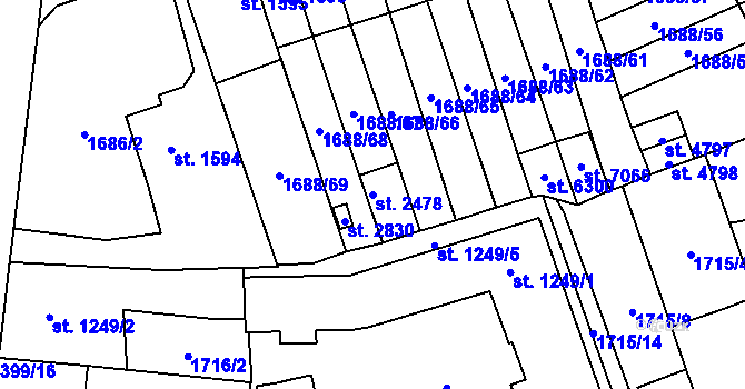 Parcela st. 2478 v KÚ Cheb, Katastrální mapa