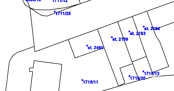 Parcela st. 2495 v KÚ Cheb, Katastrální mapa