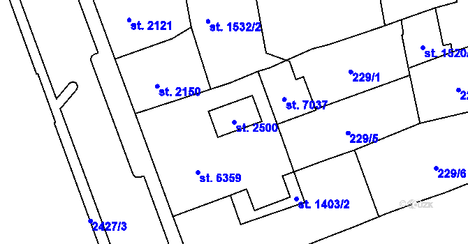 Parcela st. 2500 v KÚ Cheb, Katastrální mapa