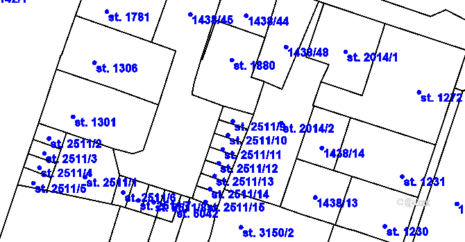 Parcela st. 2511/9 v KÚ Cheb, Katastrální mapa