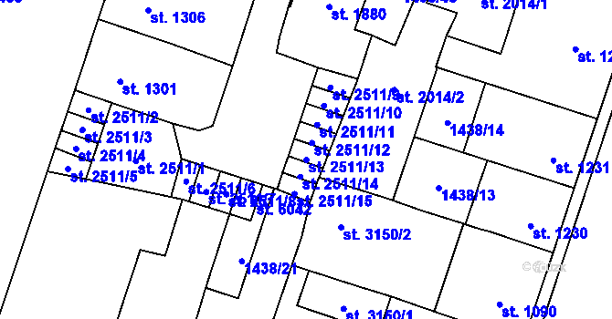 Parcela st. 2511/13 v KÚ Cheb, Katastrální mapa