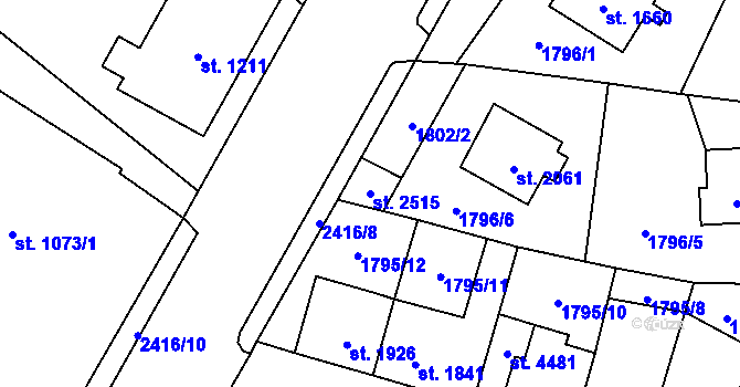 Parcela st. 2515 v KÚ Cheb, Katastrální mapa